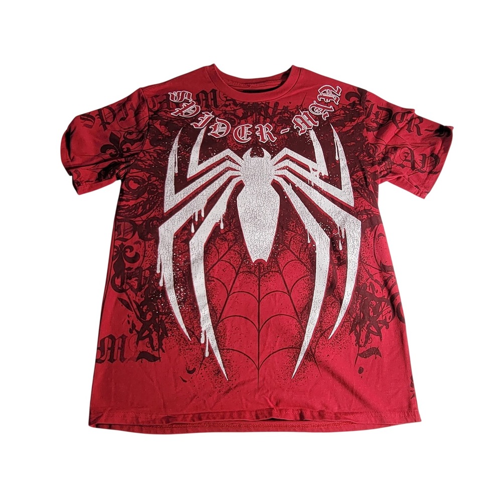Marvel Spider-Man Red Gothic Graphic T-Shirt Mens Medium White Spider Logo Tee